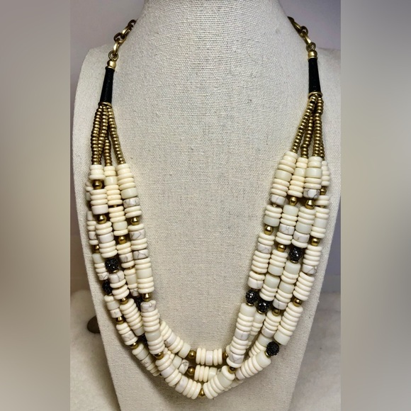 Stella & Dot Gold and Beige Statement Necklace - Picture 1 of 15